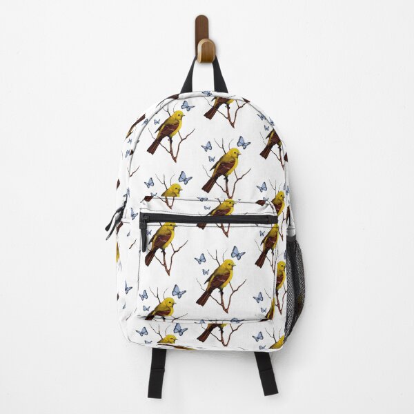 Item preview, Yellow Tanager, Bird, Wildlife Painting, Blue Butterflies,  designed and sold by JoyfulWhimsy.