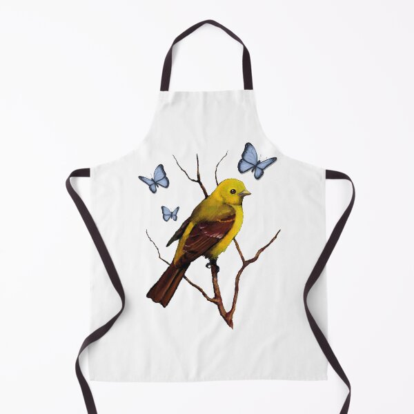 Item preview, Yellow Tanager, Bird, Wildlife Painting, Blue Butterflies, designed and sold by JoyfulWhimsy.