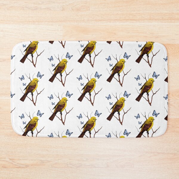 Item preview, Yellow Tanager, Bird, Wildlife Painting, Blue Butterflies,  designed and sold by JoyfulWhimsy.