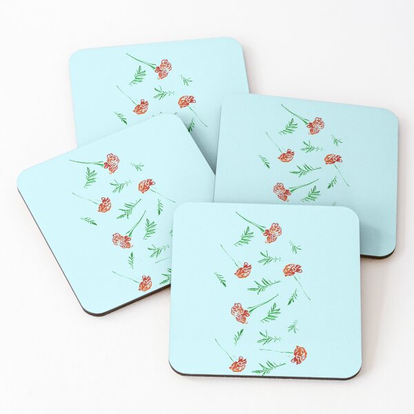Item preview, Marigold Floral Pattern with Leaves and Flowers (on baby blue) designed and sold by Davey's Designs.