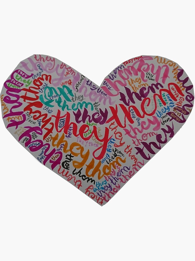 Thumbnail 3 of 3, Sticker, Gray heart with they/them designed and sold by Melindrea.
