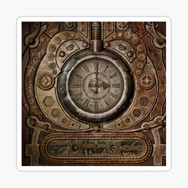 Brown Grunge Vintage Steampunk Clock Sticker
