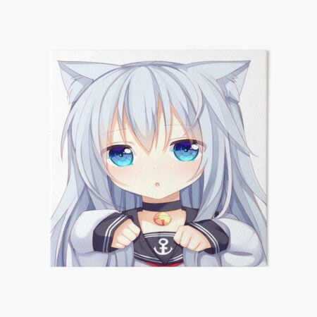 Kawaii Anime Neko Cat Girl With white hair