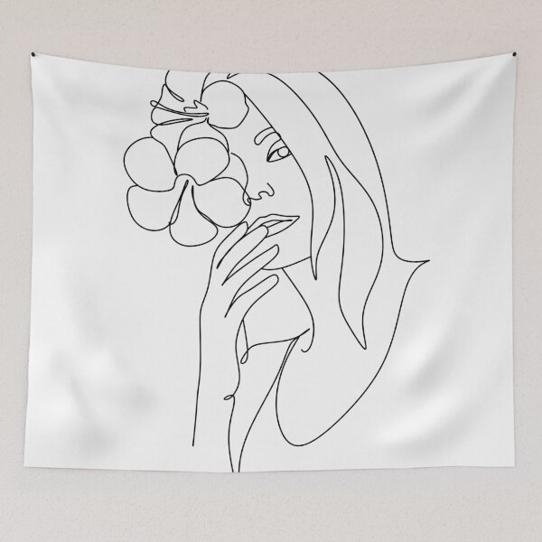Item preview, Minimal Line Art Woman with Flowers II Art Print designed and sold by OneLinePrint.
