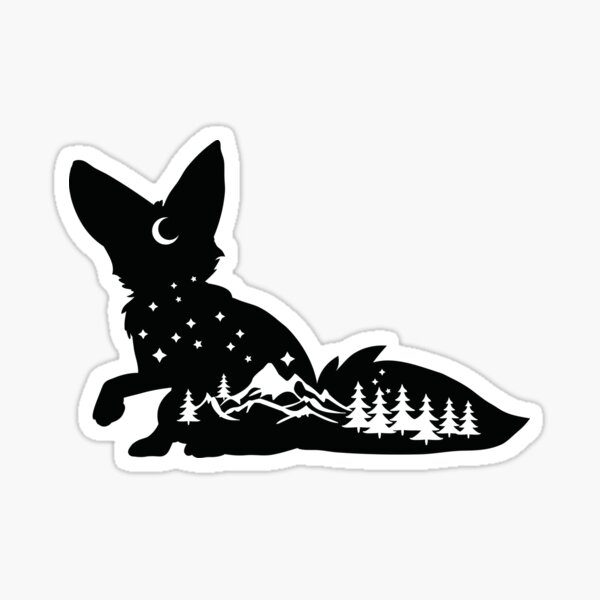 Fox with the mountains inside him at night Sticker