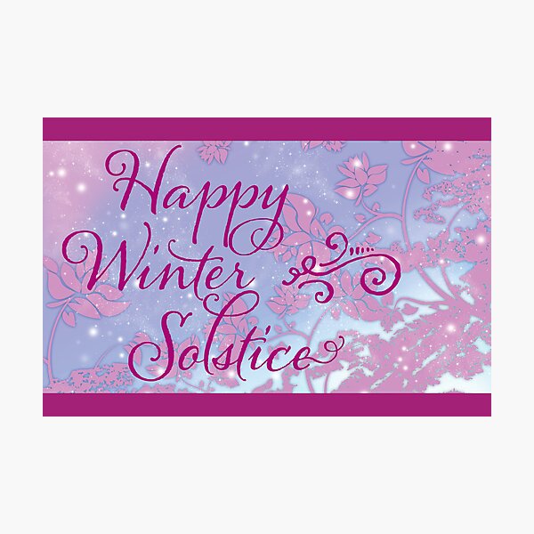 Happy Winter Solstice - Swirly Font, Magenta & Snow Photographic Print