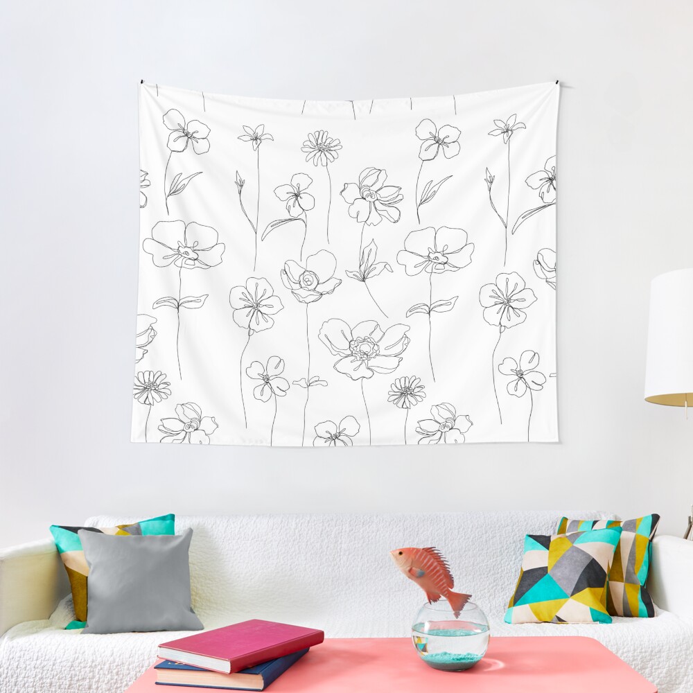 Disover Botanical floral illustration - Botanicals White Tapestry