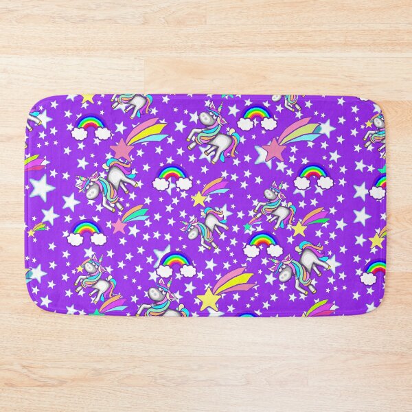 Item preview, Rainbows Unicorns And Stars On Purple Background designed and sold by jaggerstudios.
