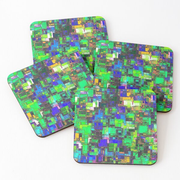 Item preview, geometric square shape pattern abstract background in green blue yellow designed and sold by Mrvell.