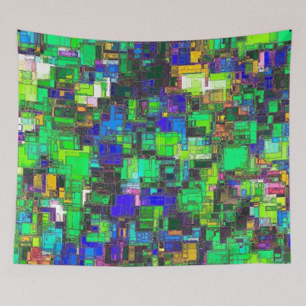 Item preview, geometric square shape pattern abstract background in green blue yellow designed and sold by Mrvell.