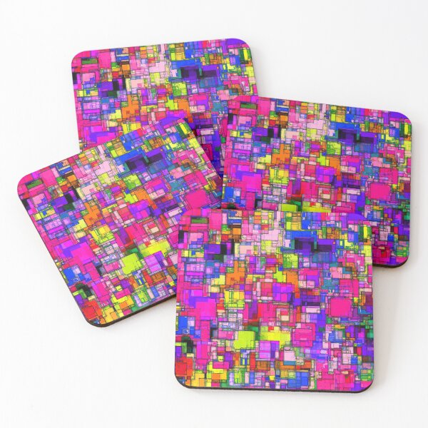 Item preview, geometric square shape pattern abstract background in pink purple blue yellow designed and sold by Mrvell.