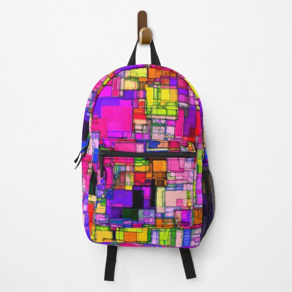 Item preview, geometric square shape pattern abstract background in pink purple blue yellow designed and sold by Mrvell.