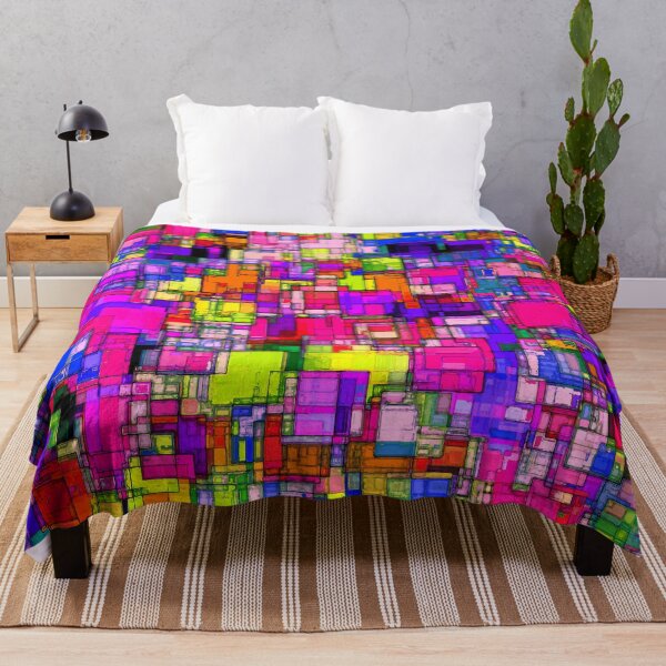 Item preview, geometric square shape pattern abstract background in pink purple blue yellow designed and sold by Mrvell.