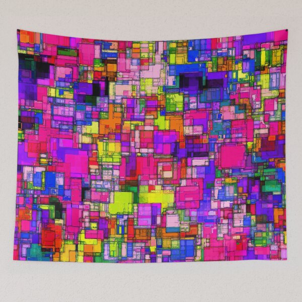Item preview, geometric square shape pattern abstract background in pink purple blue yellow designed and sold by Mrvell.