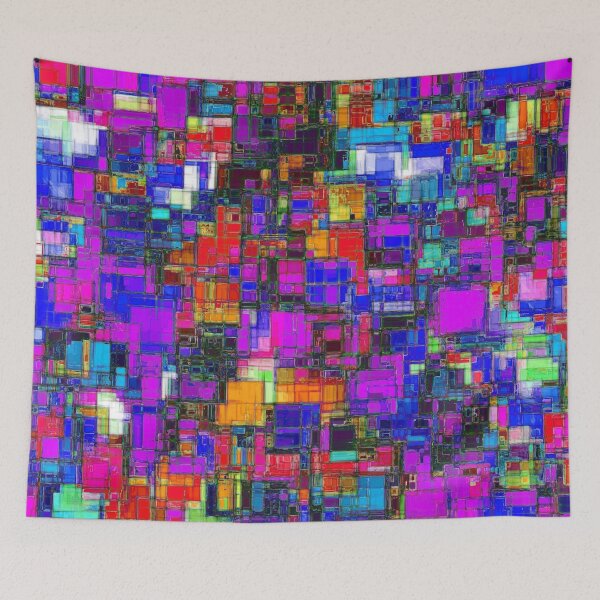 Item preview, geometric square shape pattern abstract background in pink blue orange designed and sold by Mrvell.