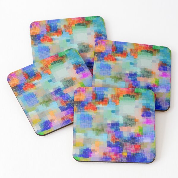 Item preview, geometric square pixel pattern abstract background in blue pink orange designed and sold by Mrvell.