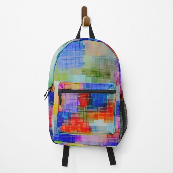 Item preview, geometric square pixel pattern abstract background in blue pink orange designed and sold by Mrvell.