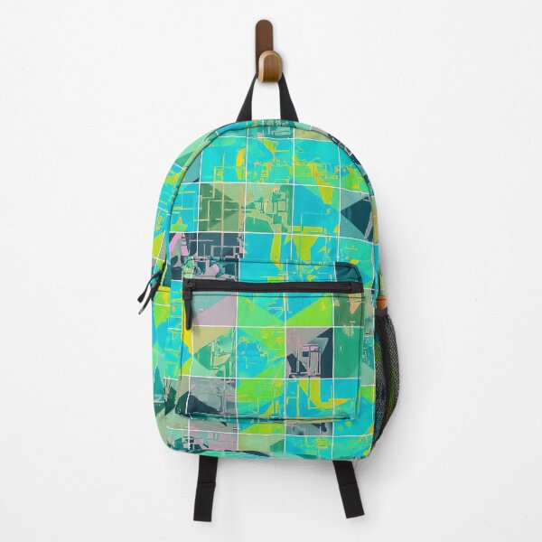 Item preview, geometric square pixel pattern abstract background in green blue yellow designed and sold by Mrvell.