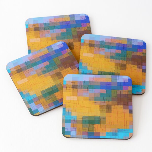 Item preview, geometric square pixel pattern abstract background in brown and blue designed and sold by Mrvell.