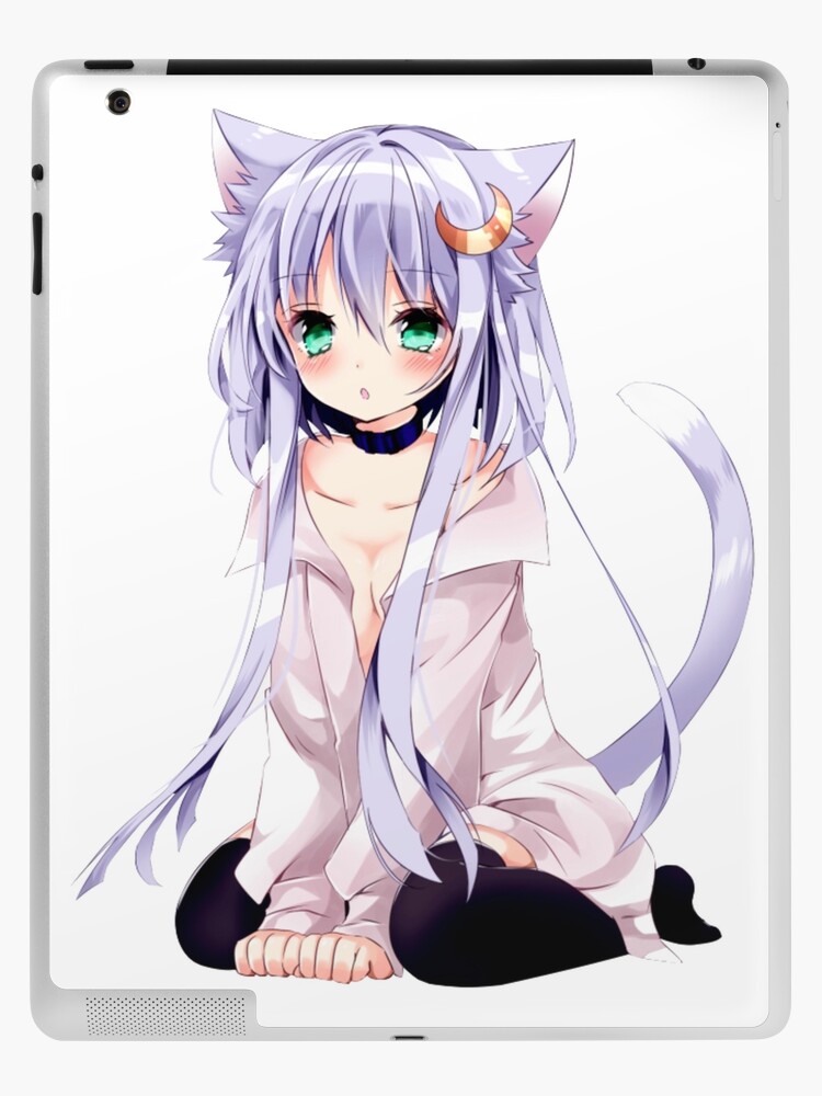 Kawaii Anime Neko Cat Girl With white hair iPad Case & Skin for