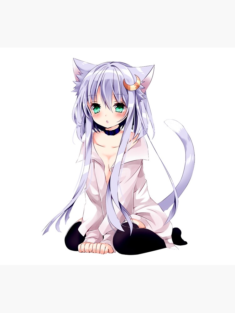 Kawaii Anime Neko Cat Girl With white hair | Poster