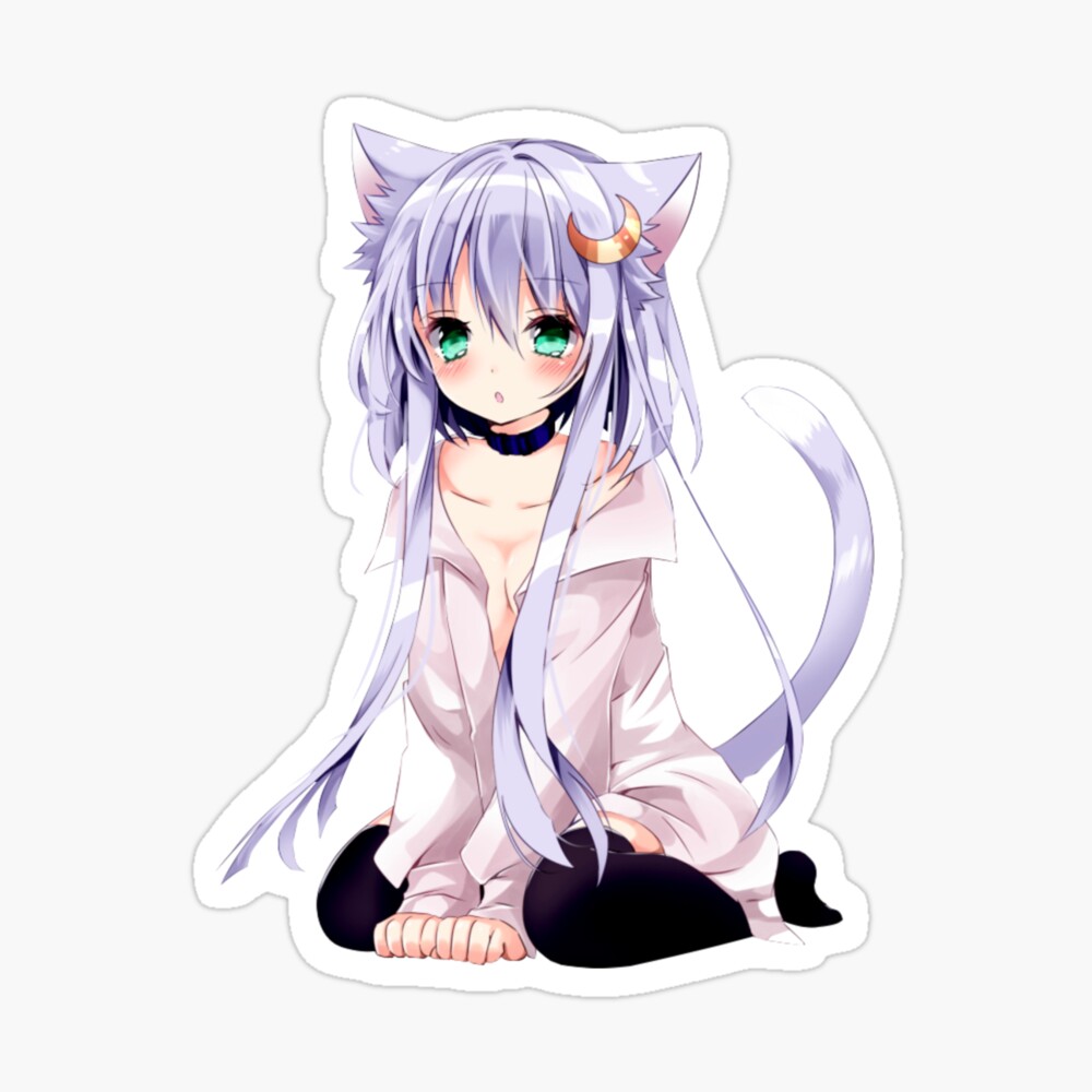 Kawaii Anime Neko Cat Girl With white hair Art Print for Sale by  TenchiMasaki