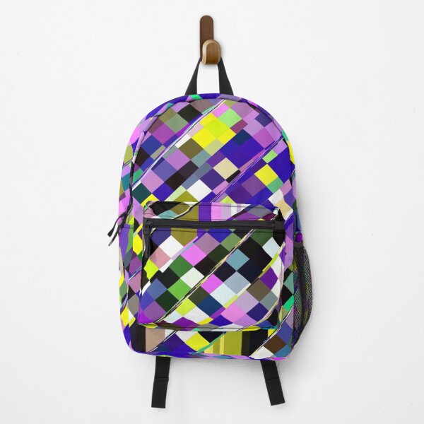 Item preview, geometric square pixel pattern abstract background in blue purple yellow designed and sold by Mrvell.