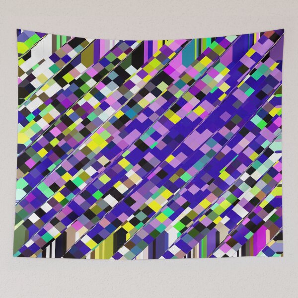 Item preview, geometric square pixel pattern abstract background in blue purple yellow designed and sold by Mrvell.