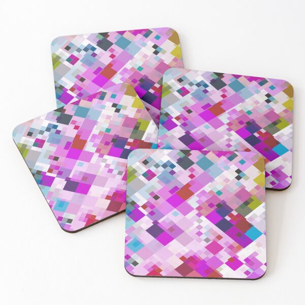 Item preview, geometric square pixel pattern abstract background in pink blue yellow designed and sold by Mrvell.