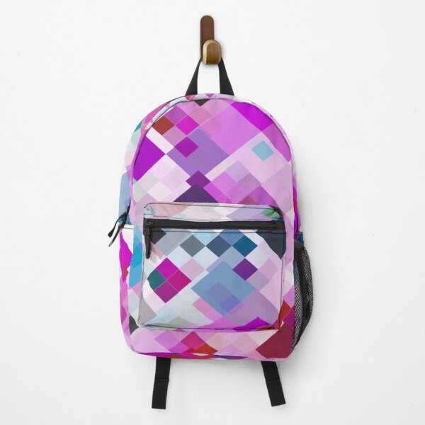 Item preview, geometric square pixel pattern abstract background in pink blue yellow designed and sold by Mrvell.