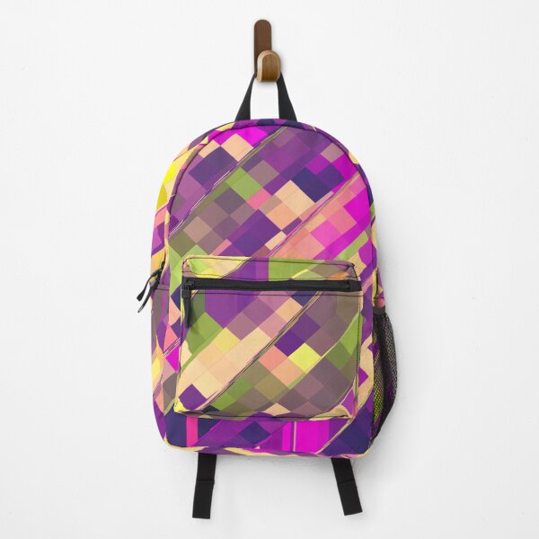 Item preview, geometric square pixel pattern abstract background in pink purple green designed and sold by Mrvell.