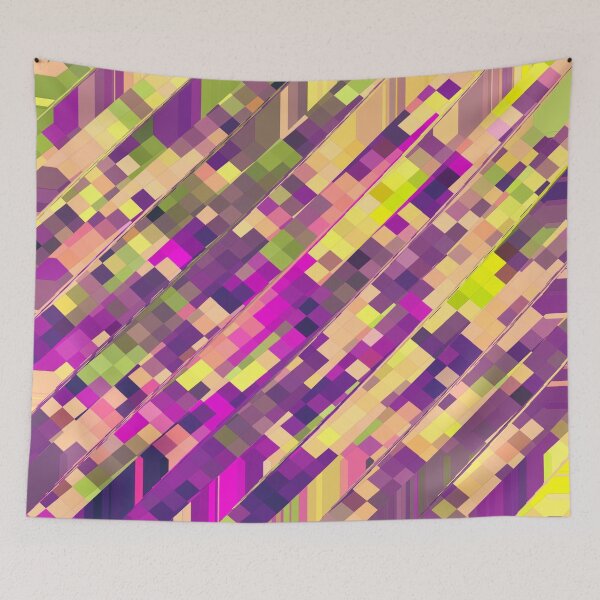 Item preview, geometric square pixel pattern abstract background in pink purple green designed and sold by Mrvell.
