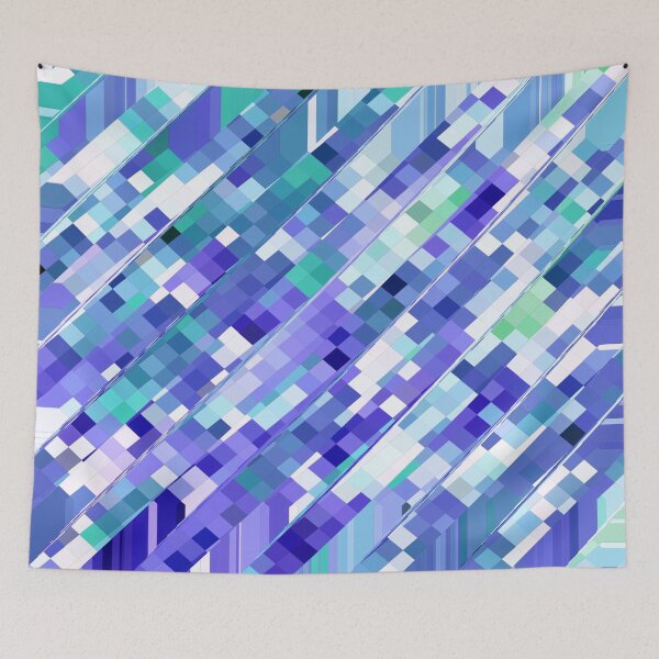 Item preview, geometric square pixel pattern abstract background in purple and blue designed and sold by Mrvell.