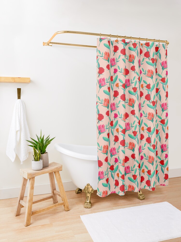 "Rosebud Print Peachy Bloom" Shower Curtain for Sale by SilverPegasus