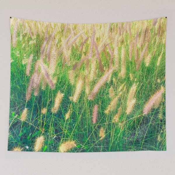 Item preview, closeup green grass field texture with grass flowers designed and sold by Mrvell.