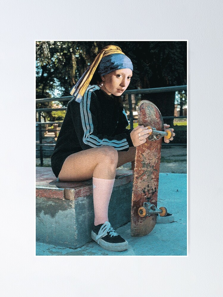 Girl With Pearl Earring Skateboard Cool Longboard Skater Poster for Sale  by fizfoz