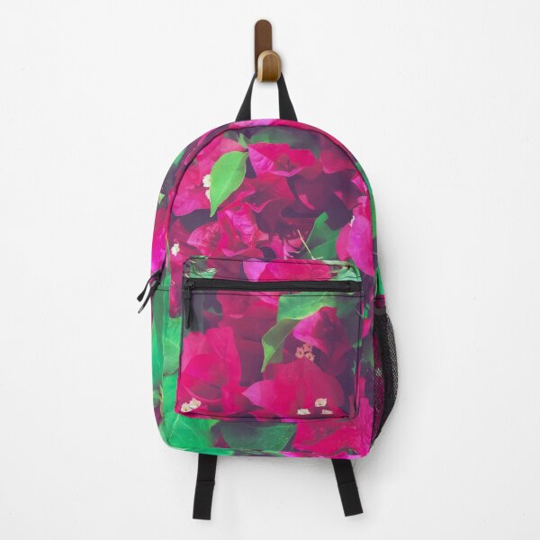 Item preview, closeup blooming pink bougainvillea flowers with green leaves designed and sold by Mrvell.