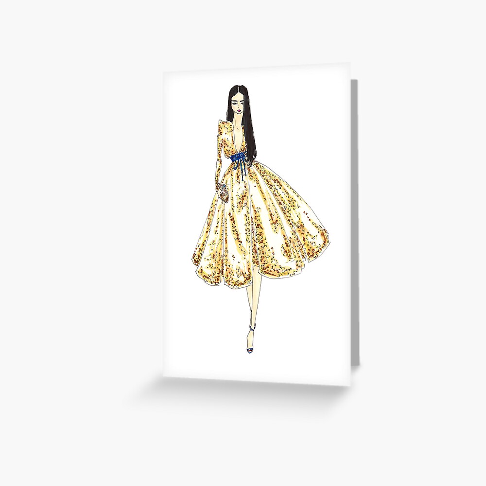 "Fashion Illustration 'Gold Sequin Dress' Fashion Art" Greeting Card by alexnewton Redbubble