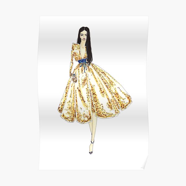 "Fashion Illustration 'Gold Sequin Dress' Fashion Art" Poster by alexnewton Redbubble