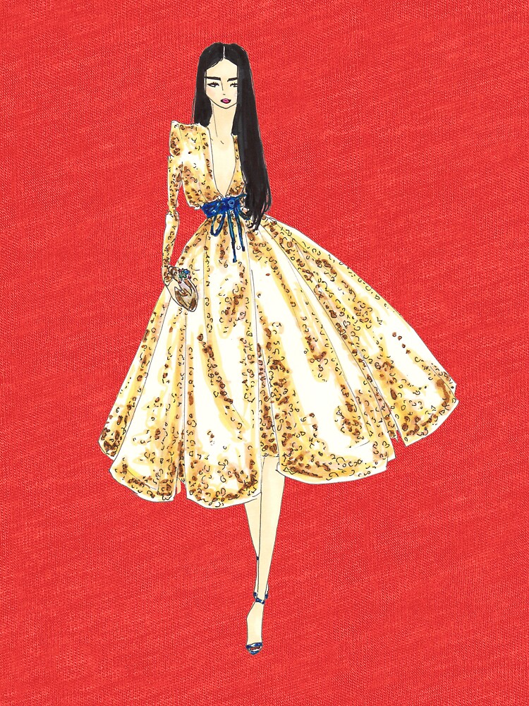 "Fashion Illustration 'Gold Sequin Dress' Fashion Art" Tshirt by alexnewton Redbubble
