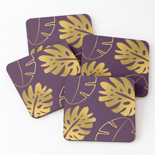Item preview, Golden Tropical Palm Leaves Over Purple Backgrown designed and sold by caribbeanvibes.