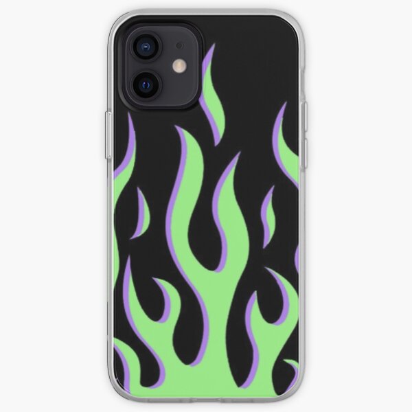 green and purple flames iPhone Soft Case
