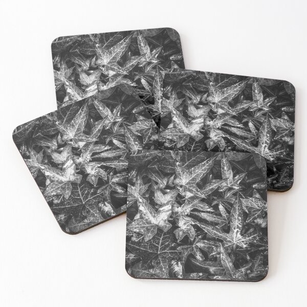 Item preview, closeup ivy leaves texture abstract background in black and white designed and sold by Mrvell.