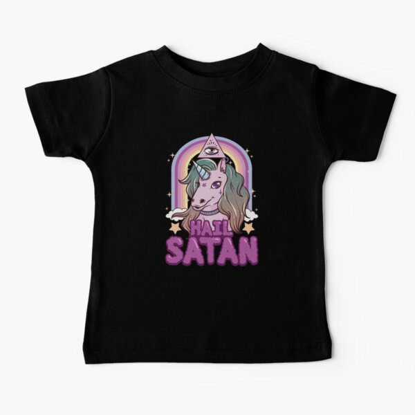 Funny Hail Satan Unicorn Rainbow Satanic Pun Baby T-Shirt