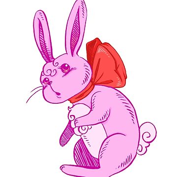 Confused Pink Bunny in Red Bow