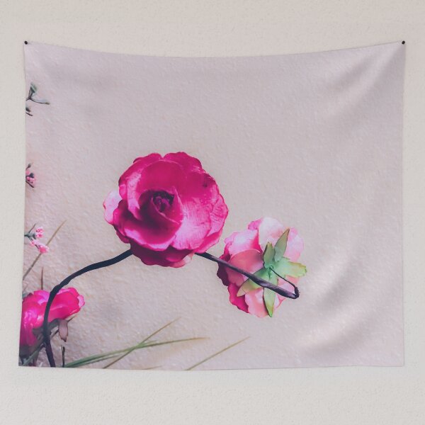 Item preview, closeup blooming pink flowers with white wall background designed and sold by Mrvell.