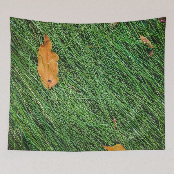 Item preview, green grass field background with dry brown leaves designed and sold by Mrvell.