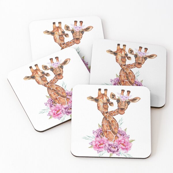 Item preview, Giraffes in Love Watercolor Flower Design designed and sold by DigitalPie.