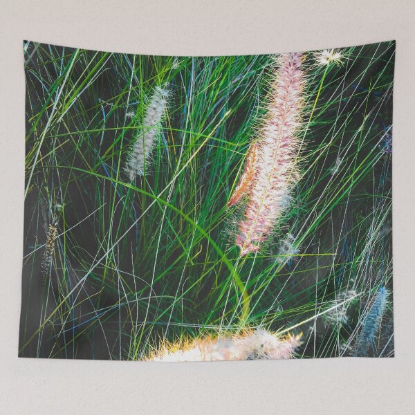 Item preview, green grass field with grass flowers background designed and sold by Mrvell.