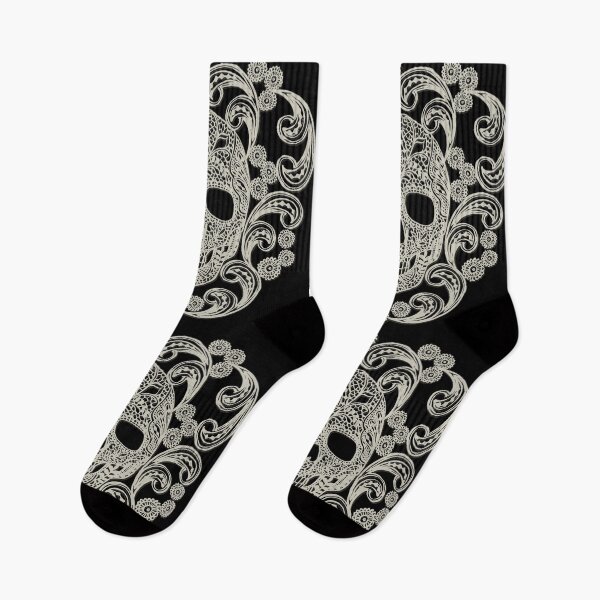 Item preview, Ivory Lace Skull Damask on Black designed and sold by Cecilia Mok.